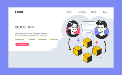 Sticker - blockchain web banner or landing page. cryptocurrency mining, financial