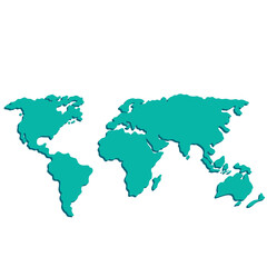  A blue world map with the continents of Africa and South America