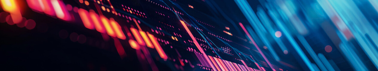 Abstract neon futuristic background for financial market, economic or business, investment trade. Finance, currencies, cryptocurrency mockup. Digital banner. Data analytics. Generative aiAbstract neon