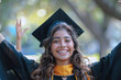 Hispanic student expresses the joy of graduating from school university