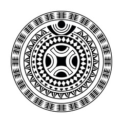 Wall Mural - Round tattoo ornament with swastika maori style. African, aztecs or mayan ethnic style. Black and white.