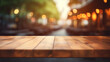 empty wooden table on blurred restaurant background