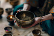 Close-up of a Tibetan singing bowl in your hands