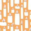 Vector Christmas seamless pattern with candles. Noel candle xmas wrapping paper design.  Simple and stylish Scandinavian repeat texture. 