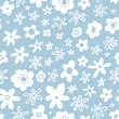 Winter flowers on blue background. Seamless pattern with flowers. Floral vector fabric design or Christmas wrapping paper. 