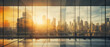 Ethereal dusk: cityscape reflection. A mesmerizing view of a city at sunset reflecting off skyscraper glass, creating an abstract and geometric design