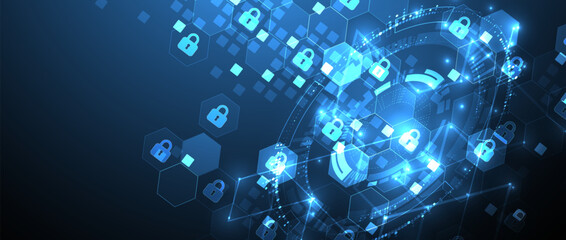 Wall Mural - technological background with isometric ornament. digital security, information protection. lock ico