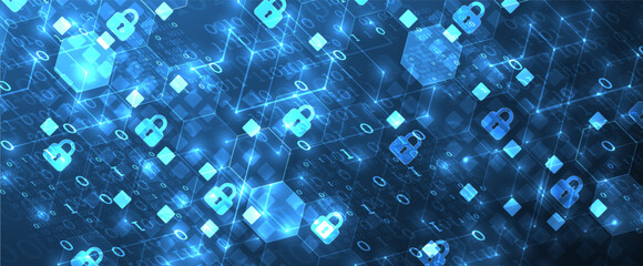 Wall Mural - technological background with isometric ornament. digital security, information protection. lock ico