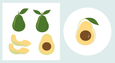 Wall Mural - Avocado sign icon set on white backgrounds vector.