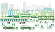 © scusi - Stadtübersicht mit Straßenverkehr, und Schienenverkehr und Häusern, Information illustration