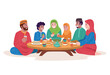 Families and friends celebrate Eid al-Fitr with dinners.