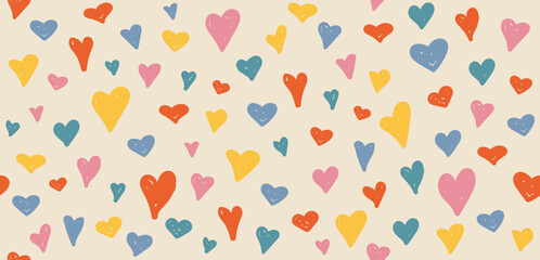 Wall Mural - hearts hand drawn y2k naive seamless pattern. vector colorful doodle funny hearts love background in