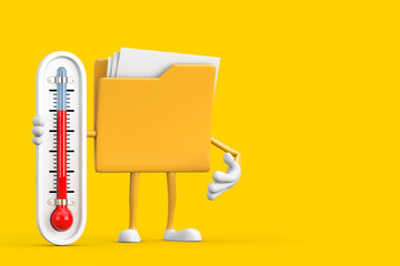 Aufkleber - Yellow File Folder Icon Cartoon Person Character Mascot with Outdoor Thermometer. 3d Rendering
