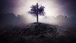 Dramatic Ash Wednesday Banner with Lone Tree and Cross. Conceptual Ash Wednesday image with a tree's shadow casting an ash cross on the ground, surreal purple ... Mehr anzeigen
