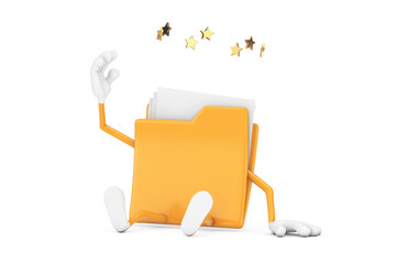 Aufkleber - Seated Yellow File Folder Icon Cartoon Person Character Mascot with Stars Around Head. 3d Rendering