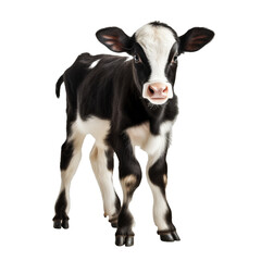 Calf cow isolated on a transparent background, png. White black calf