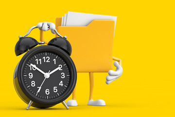 Aufkleber - Yellow File Folder Icon Cartoon Person Character Mascot  with Alarm Clock. 3d Rendering