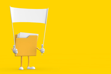 Aufkleber - Yellow File Folder Icon Cartoon Person Character Mascot  and Empty White Blank Banner with Free Space for Your Design. 3d Rendering