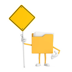 Aufkleber - Yellow File Folder Icon Cartoon Person Character Mascot and Yellow Road Sign with Free Space for Yours Design. 3d Rendering