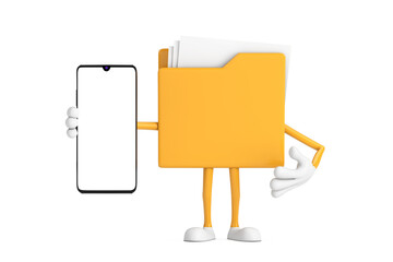 Aufkleber - Yellow Folder Icon Cartoon Person Character Mascot and Modern Mobile Phone with Blank Screen for Your Design. 3d Rendering