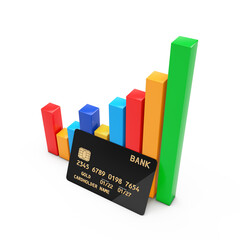 Fototapete - Modern Abstract Credit Card Next to Graphic Growth Bars. 3d Rendering