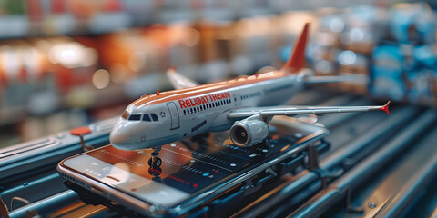 Canvas Print - Airplane model on the background of the airport terminal.