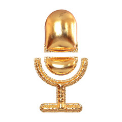 Poster - Golden Metal Balloon Microphone Icon Symbol for Festive, Text, Holidays. 3d Rendering