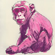 Drawing of a monkey made with a pink water marker on paper