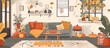 Autumn-themed cozy living room with still life objects represents leisure and weekends.