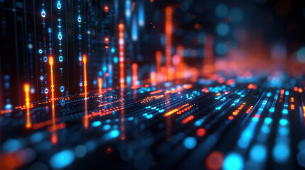 Poster - Hand drawing on an ethereal digital interface with glowing red and blue particles