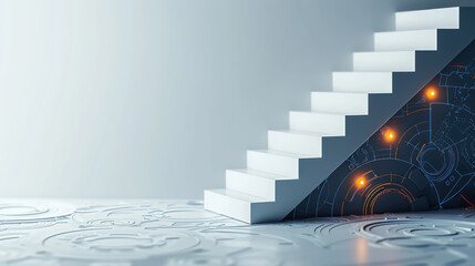 Fototapete - Modern staircase merging with digital circuit board, representing innovation and technological advancement