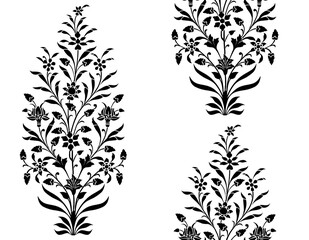 A black an white traditional Indian mughal motif pattern design for prints 