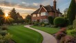 english country house with garden