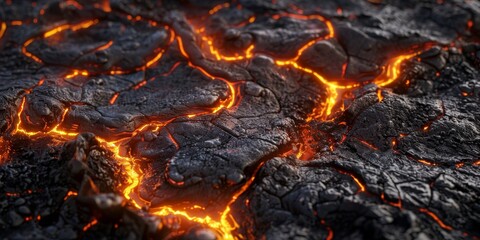 Wall Mural - A black and orange lava field with a lot of cracks and holes