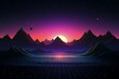 Retro sci-fi landscape of mountains. Futuristic polygonal background in style 80s and 90s.