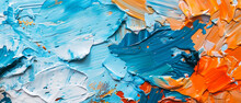 Abstract Rough Colorful Blue Orange Complementary Colors Art Painting Texture Background Wallpaper, Featuring Dynamic Oil Or Acrylic Brushstroke Waves And Pallet Knife Paint On Canvas.