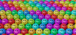 Colorful crowd of spherical happy face characters 3d render 3d illustration