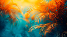 Palm Leaves Enveloped In A Soft, Dreamy Blue Haze Evoking A Tranquil Vibe.