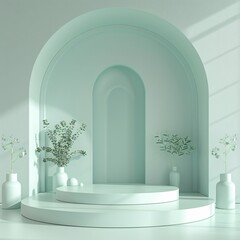 Wall Mural - green podium concept . podium in shades of green, perfect for product display , 3d rendering . ai generative