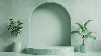 Wall Mural - green podium concept . podium in shades of green, perfect for product display , 3d rendering . ai generative