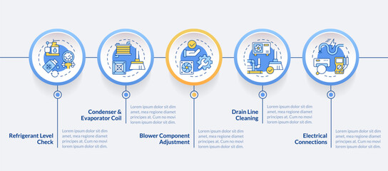 Wall Mural - air conditioning inspection blue circle infographic template. data visualization with 5 steps. edita