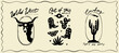Set of cowboys design print elements. Cow skull head, cactus an other