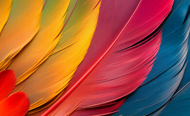 Wall Mural - Abstract Close-Up of Multicolored Feathers Creating a Captivating Background Texture