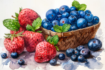 Wall Mural - A delicious watercolor set made from a mixture of berry fruits.