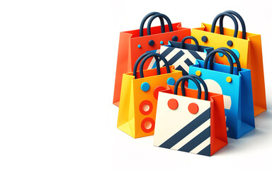 Sale campaign. Colorful shopping bags. Online shopping, 3d style, white background