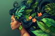 abstract background for hairstyle appreciation day, girl with rainforest in her hair