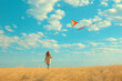 © TinyUU - Girl Flying a Kite in the Golden Wheat Field