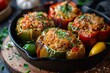 a pan of stuffed peppers