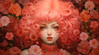 © Anna Iluschenko - atercolor illustration, a doll with pink curly hair and a porcelain face on a background of flowers