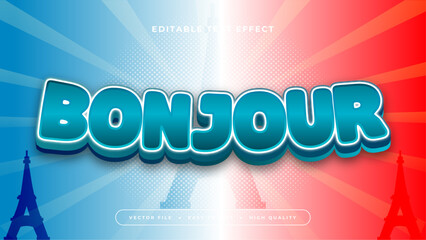Wall Mural - Red blue and white bonjour 3d editable text effect - font style
